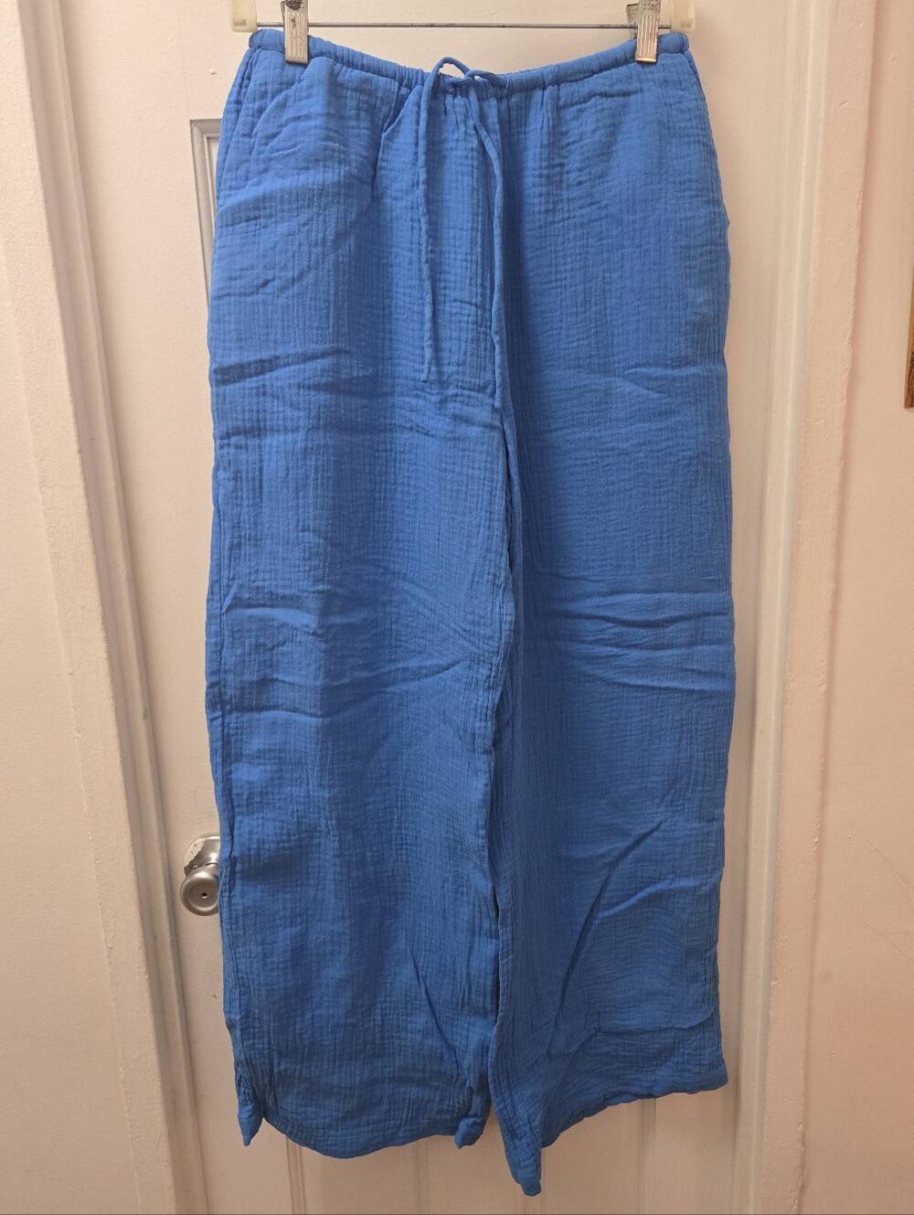 VICI Blue Cotton Wide Leg Pants Tie Waist Coastal Resort Vacation Summer Small